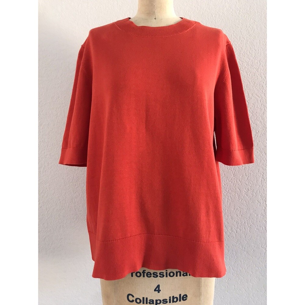COS Orange Short Sleeve Cotton Bold Minimalist Relaxed Sweater Knit Top M - Picture 2 of 8